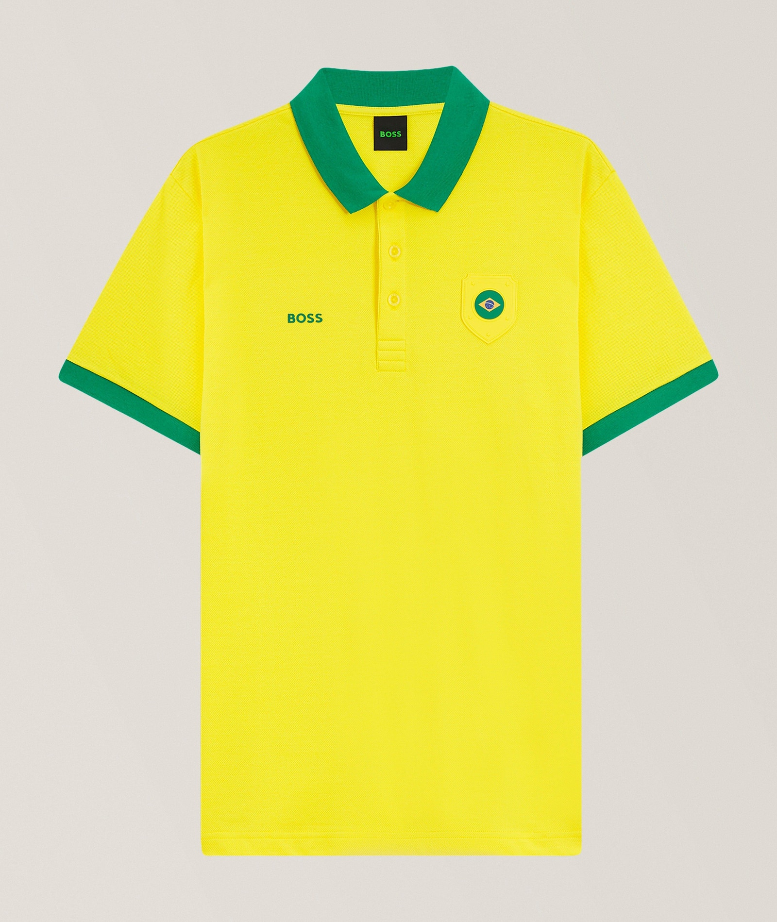 BOSS Paddy Brazil Flag Cotton Polo in Yellow, image 1 of 1 from Harry Rosen