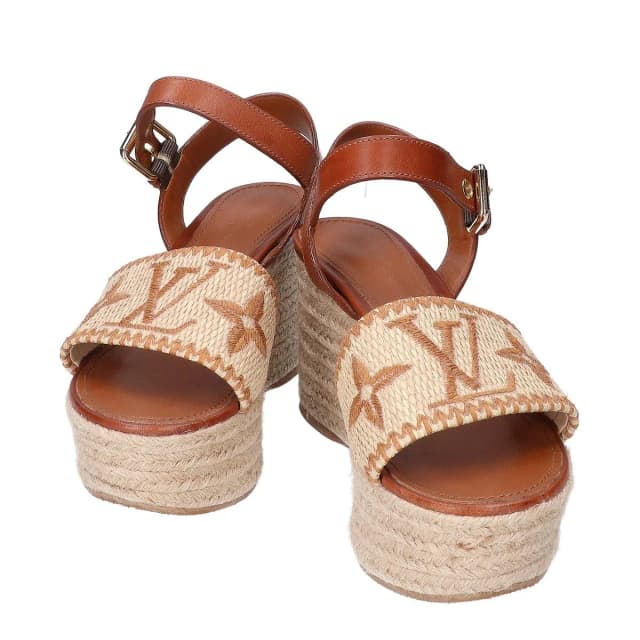 Louis Vuitton Monogram Jacquard Boundary Line Straw Jute Platform Wedge Sole in Raffia from The Reluxe, photo 1 of 1