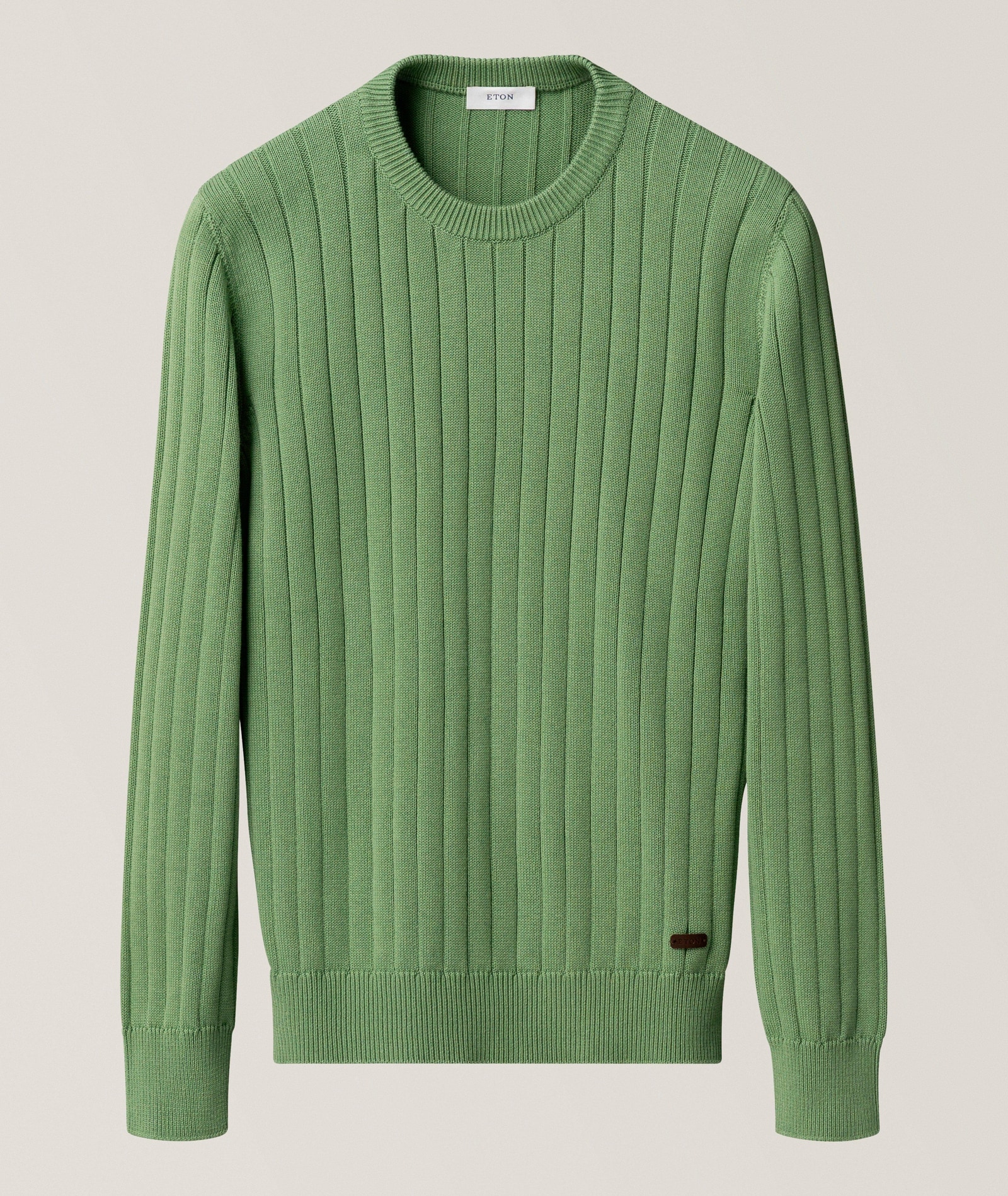 Eton Structure Knit Cotton Crewneck Sweater in Green Cotton & Cotton Blends, image 1 of 1 from Harry Rosen