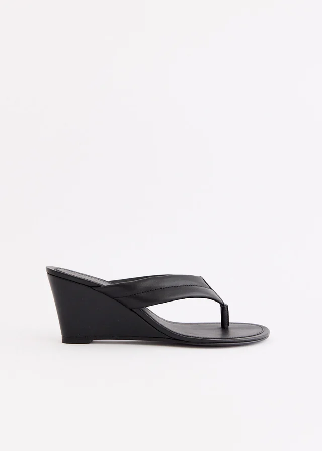 St Agni Stitch Detail Thong Wedge in Black, image 1 of 1 from Incu