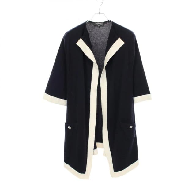 Chanel Cardigan CC Logo Button Long Cashmere Navy. White in White Cashmere from The Reluxe, photo 1 of 1