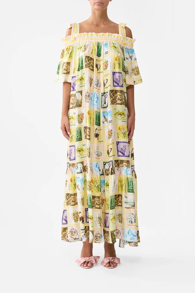 Camilla eBoutique LONG OFF SHOULDER FRILL DRESS WITH STRAPS WITH LOVE FROM LISBON, image 1 of 1 from CAMILLA