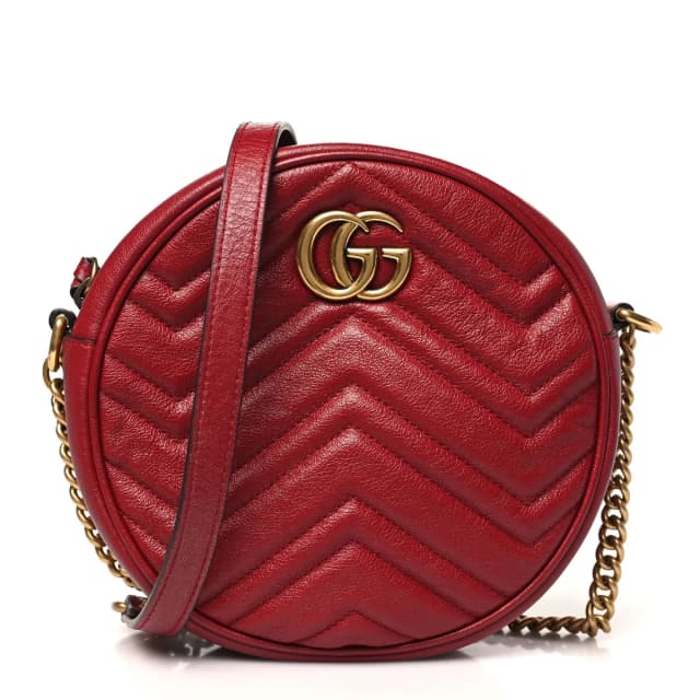 Gucci Glazed GG Marmont Round Shoulder Calfskin Leather Bag - Romantic Cerise in Calfskin from H&T, photo 1 of 1