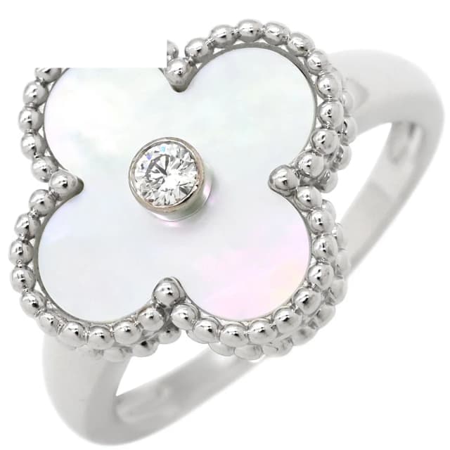 Van Cleef & Arpels Ring Vintage Alhambra Pearl White Gold 52 Shell Diamond in White from The Reluxe, photo 1 of 1