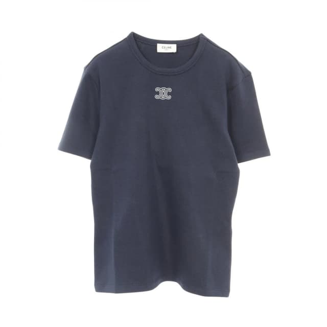 Celine Short Sleeve T-Shirt Triomphe Navy Cotton in Navy from The Reluxe, photo 1 of 1