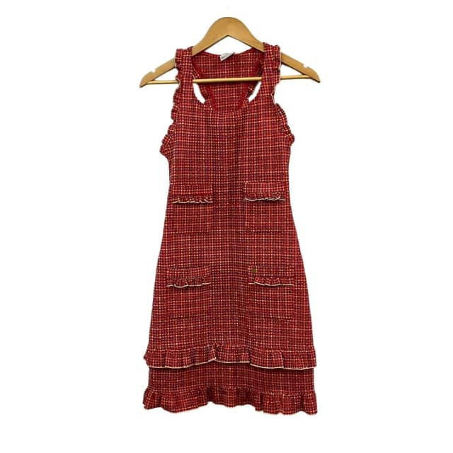 Chanel Dress M Red Yellow Multi Sleeveless Long Plaid Pattern Frills in Red from The Reluxe, photo 1 of 1