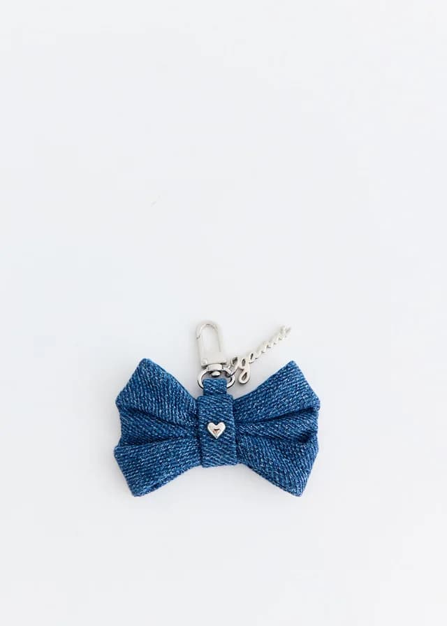 Ganni Denim Bow Charm in Navy Peony, image 1 of 1 from Incu