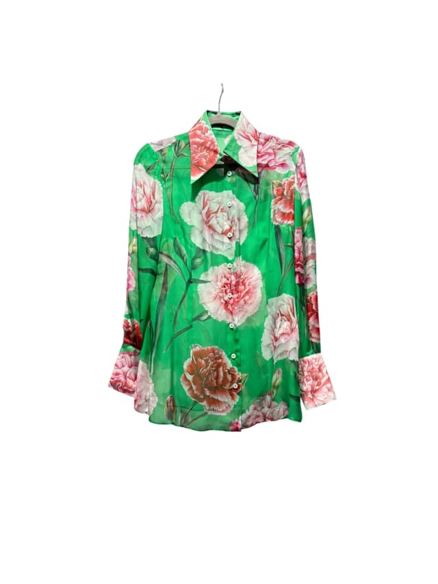 Dolce & Gabbana pink floral silk blouse: 44 in Green Silk from Revivre Luxury Consignment, photo 1 of 1