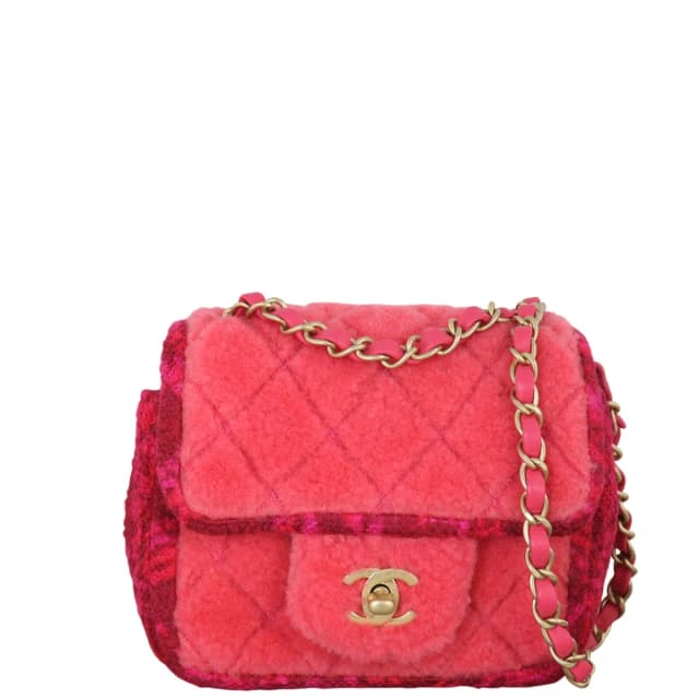 Chanel Classic Flap Mini Square Bag Tweed Shearling in Tweed from Luxe.It.Fwd, photo 1 of 1