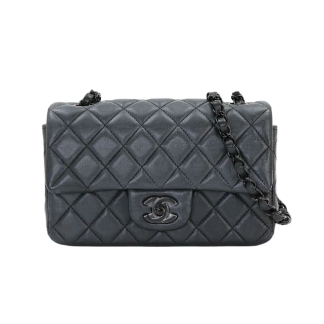 Chanel Mini Quilted 20 Chain Shoulder Bag Leather Gray Black in Black Leather from The Reluxe, photo 1 of 1