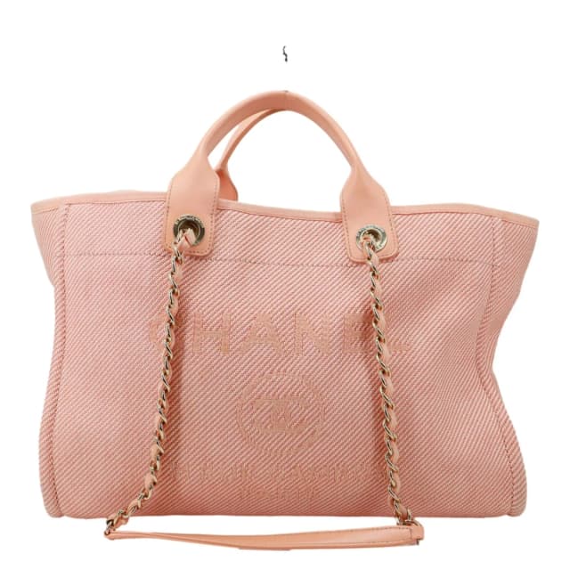 Chanel Deauville Medium Mixed Fibers Canvas Calfskin Shopping Tote Bag Peach in Calfskin from Dallas Designer Handbags, photo 1 of 1