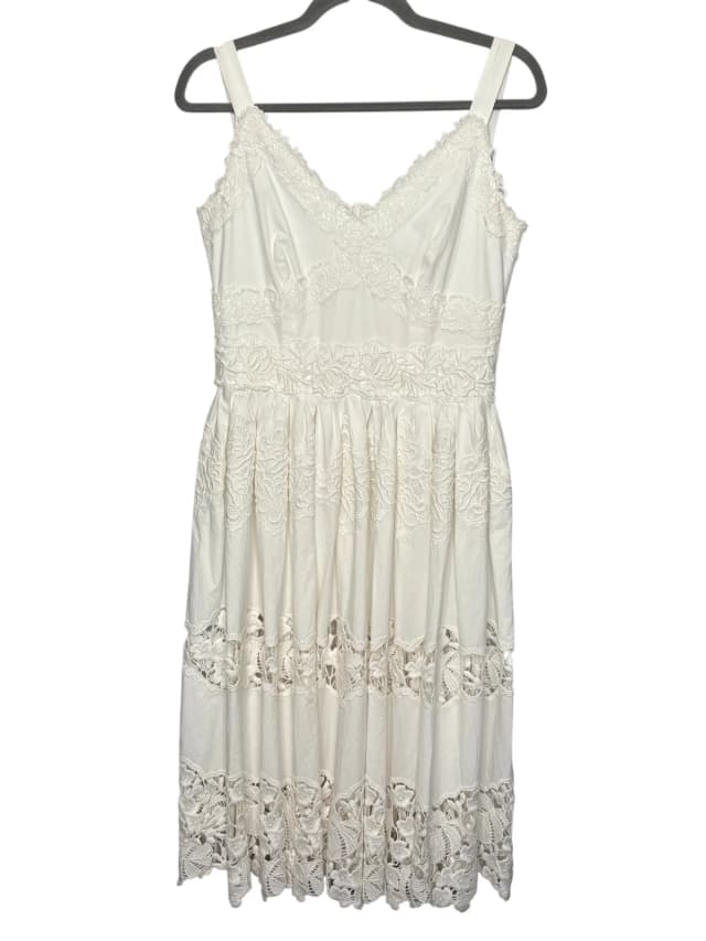 Dolce & Gabbana Ivory Broderie Anglaise Cotton Midi Dress in White from Revivre Luxury Consignment, photo 1 of 1