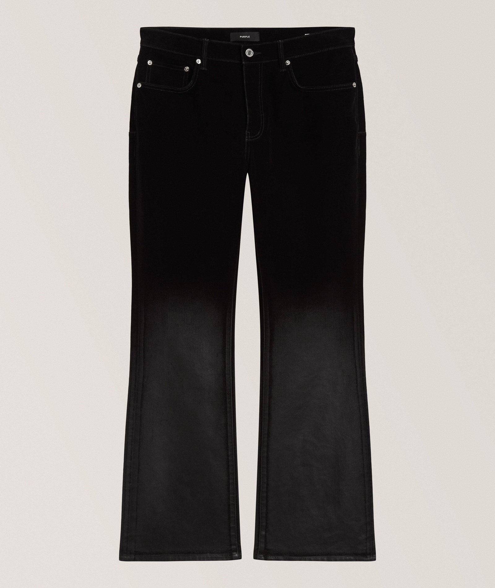 Purple Brand P026 Flocked Dipped Bootcut Jeans in Black Cotton & Cotton Blends, image 1 of 1 from Harry Rosen
