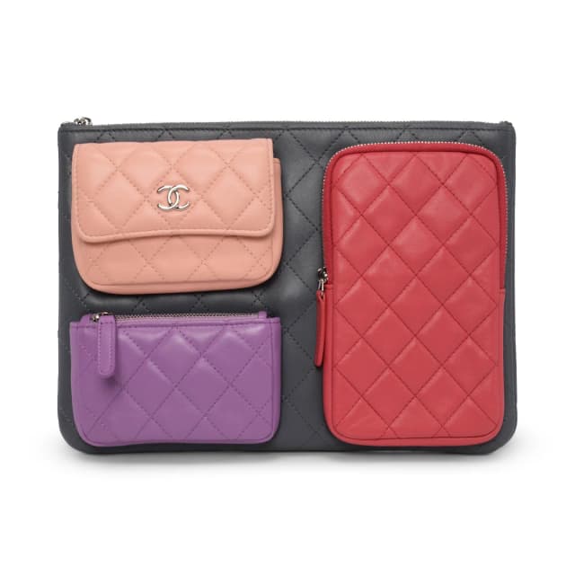 Chanel Quilted Lambskin O-Case Multi Pouch in Grey Lambskin from Blue Spinach, photo 1 of 1