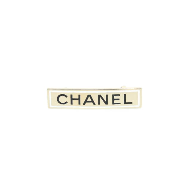 Chanel Letter Brooch Black/White Light Gold Tone in Black from EMIER, photo 1 of 1