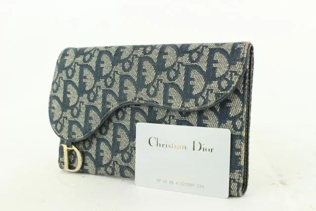 Dior Navy Blue Monogram Trotter Saddle Flap Long in Navy Canvas from Bagriculture, photo 1 of 1