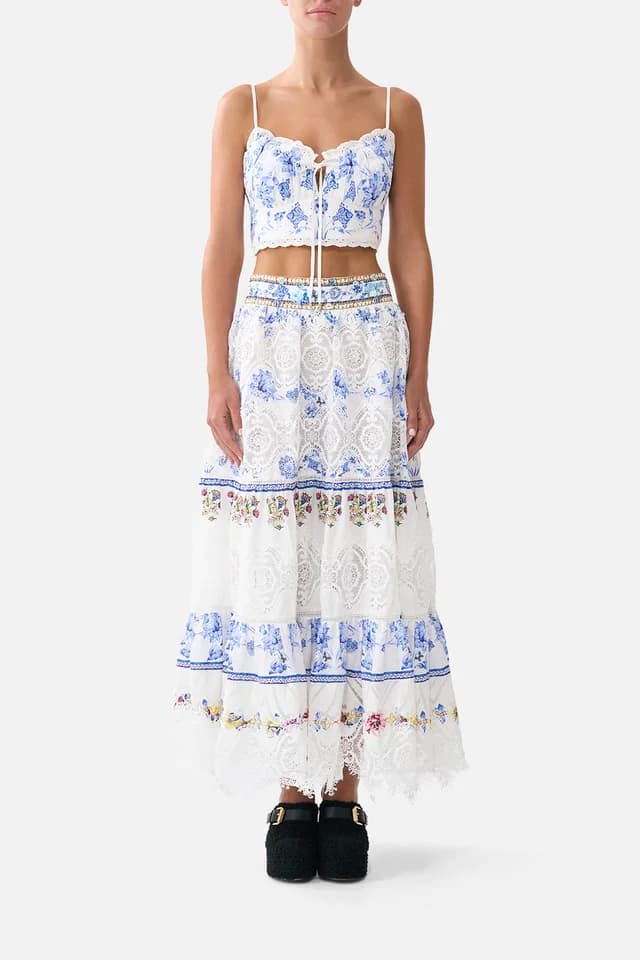 Camilla eBoutique HIGH WAISTED TIERED MIDI SKIRT ALL ABOUT THAT LACE, image 1 of 1 from CAMILLA