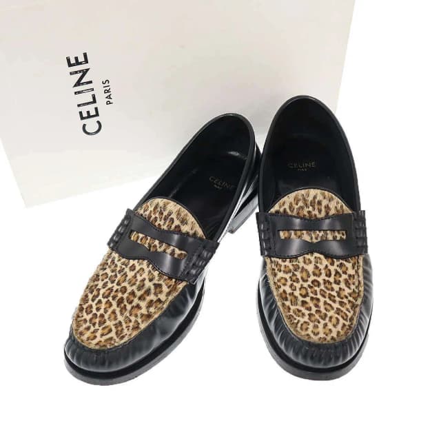 Celine Leopard Calf Hair Loafers Black Brown in Black from The Reluxe, photo 1 of 1