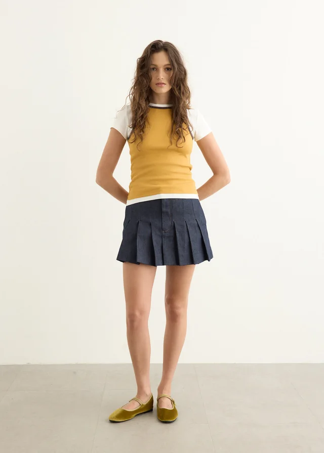 A.P.C. Pleated Mini Skirt in IAI INDIGO, image 1 of 1 from Incu