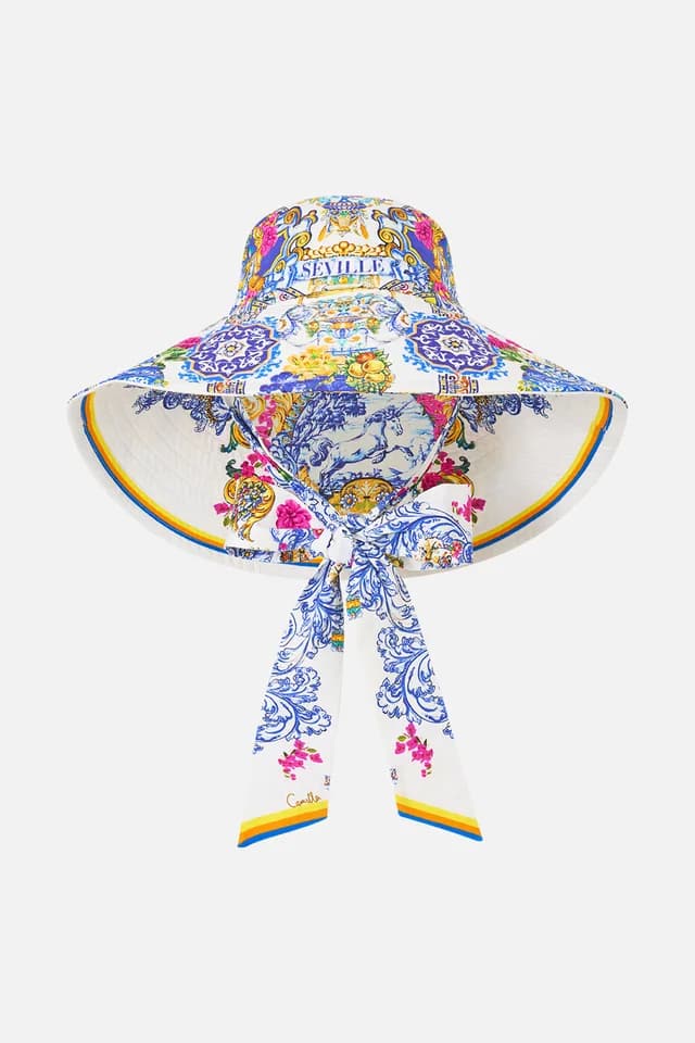 Camilla eBoutique WIDE BRIM BUCKET HAT WITH TIE ESPAÑA NIRVANA, image 1 of 1 from CAMILLA
