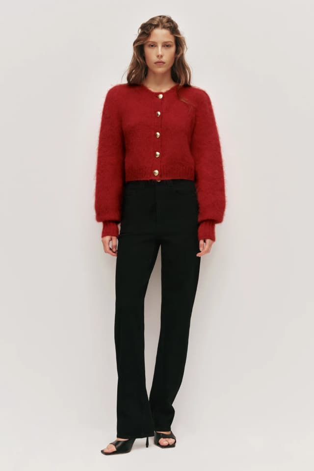 AJE Renee Fluffy Cardigan in SCARLET RED, image 1 of 1 from Aje