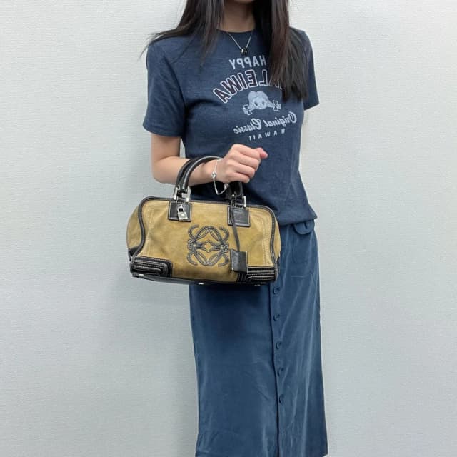 Loewe Amazona Anagram Handbag Suede Leather Mustard Brown Silver Vintage in Brown Suede from The Reluxe, photo 1 of 1
