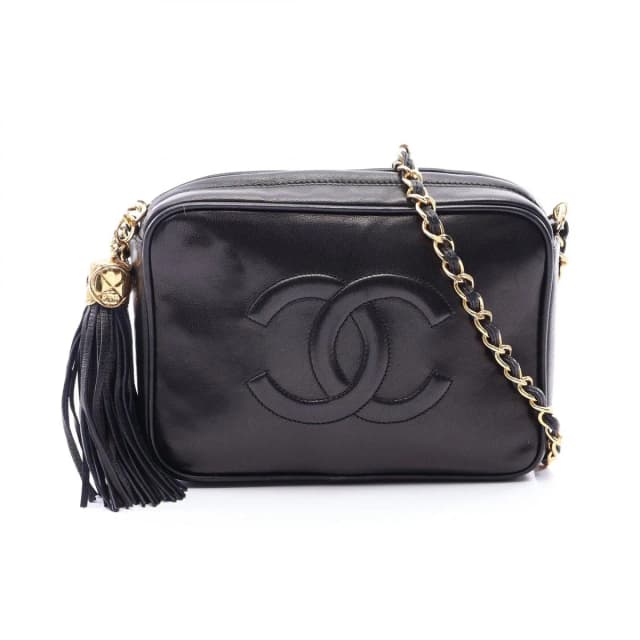 Chanel Shoulder Bag CC Logo Black Lambskin Fringe Chain in Black Lambskin from The Reluxe, photo 1 of 1