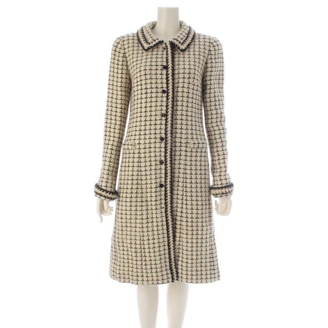 Chanel 00A Wool CC Logo Button Tweed Coat White Black 38 in Black Tweed from The Reluxe, photo 1 of 1