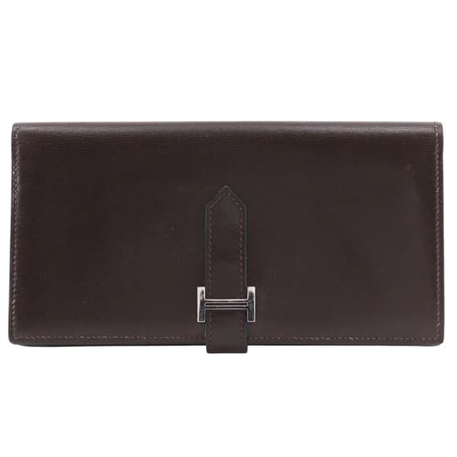 Hermès Bearn Soufflet Box Calf Brown Silver Wallet in Brown Box leather from The Reluxe, photo 1 of 1