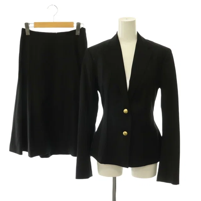 Saint Laurent Skirt Suit Set Gold Button Tailored Jacket Long Black in Black Silk from The Reluxe, photo 1 of 1