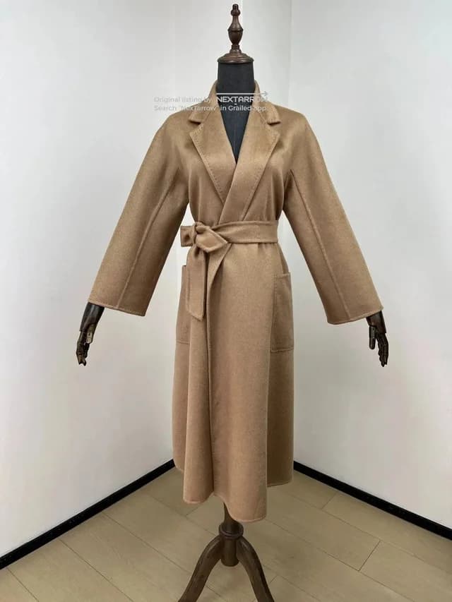 Max Mara Labbro Women's Camel Long Tie-Waist Cashmere Coat 34 in Beige, Women's (Size Xs) in white|neutral Cashmere from Grailed, photo 1 of 1