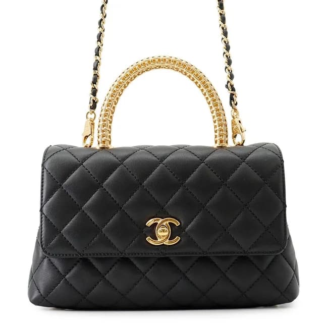 Chanel Quilted CC Logo Coco Handle Lambskin 2-Way Shoulder Bag Black in Black Lambskin from The Reluxe, photo 1 of 1