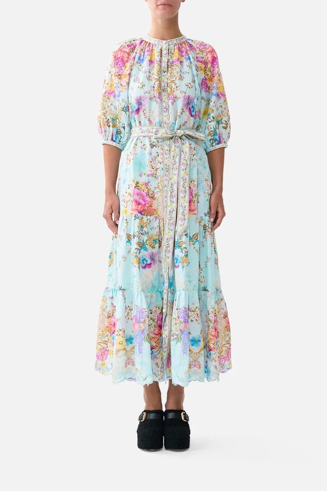 Camilla eBoutique PUFF SLEEVE MIDI SHIRT DRESS WITH TIE BAZAAR BLOOMS, image 1 of 1 from CAMILLA