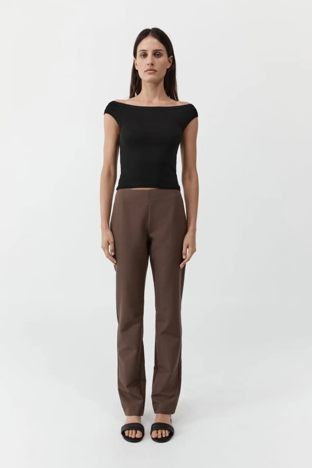 St Agni Silk Canvas 90s Minimal Pants - Mud, image 1 of 1 from St. Agni