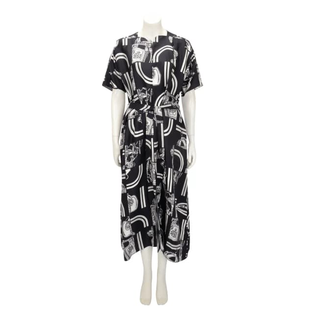 Hermès En Desordre Finesse Belted Kaftan FR 38 in Bleu Noir Silk from Blue Spinach, photo 1 of 1