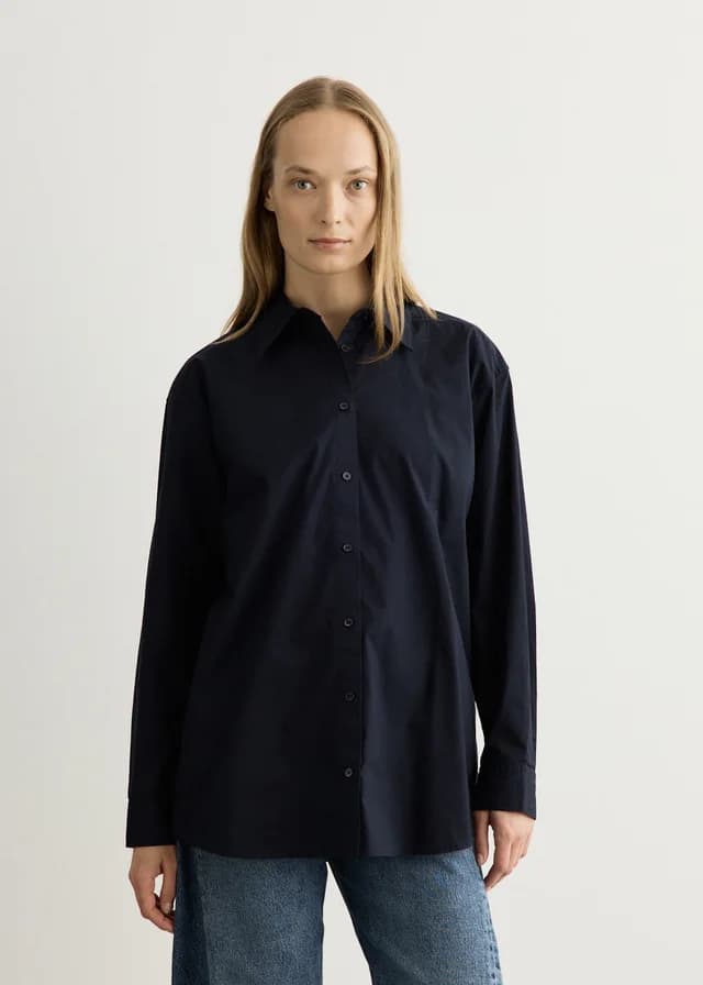 Toteme Classic Tumbled Shirt in MIDNIGHT, image 1 of 1 from Incu