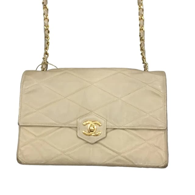 Chanel Vintage Tan/Beige Single Flap Crossbody/Shoulder Bag in Brown Lambskin from SparklesnDreams, photo 1 of 1