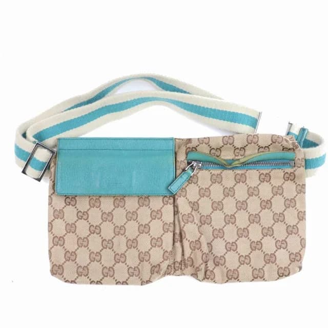 Gucci Turquoise Web Monogram GG Belt Bag Fanny Pack Waist Pouch in Blue Canvas from Bagriculture, photo 1 of 1