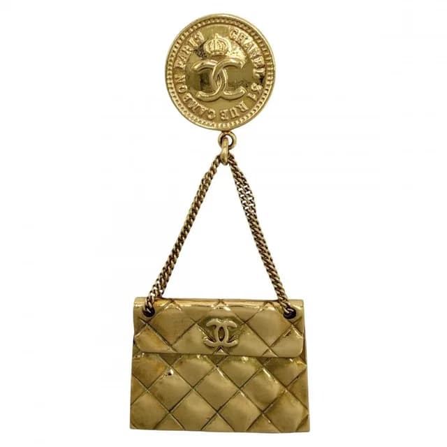 Chanel 94P Brooch Quilted Bag Motif CC Logo Swing Vintage Gold Plated in Gold from The Reluxe, photo 1 of 1
