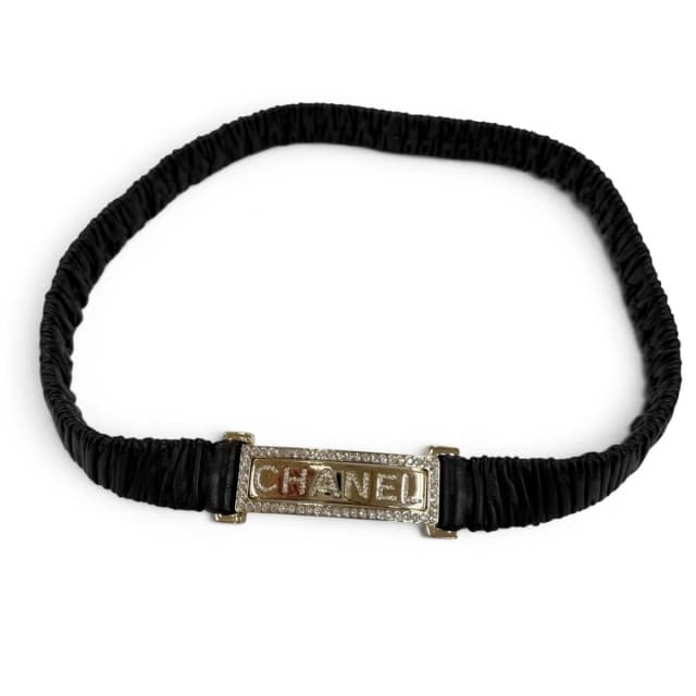 Chanel 23c Logo Buckle Rhinestone Leather Belt Black Gold in Black Leather from The Reluxe, photo 1 of 1