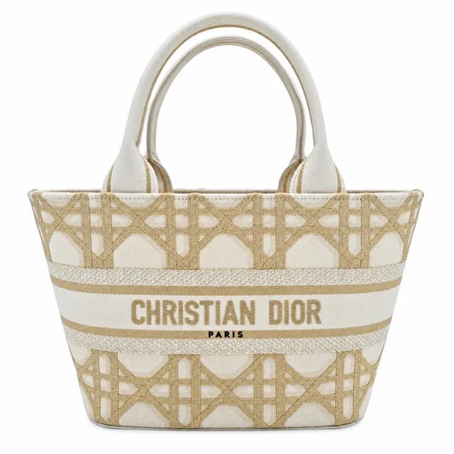 Dior Cannage Embroidered Brocart Hat Basket Bag in Canvas from Clotheshorse Anonymous, photo 1 of 1
