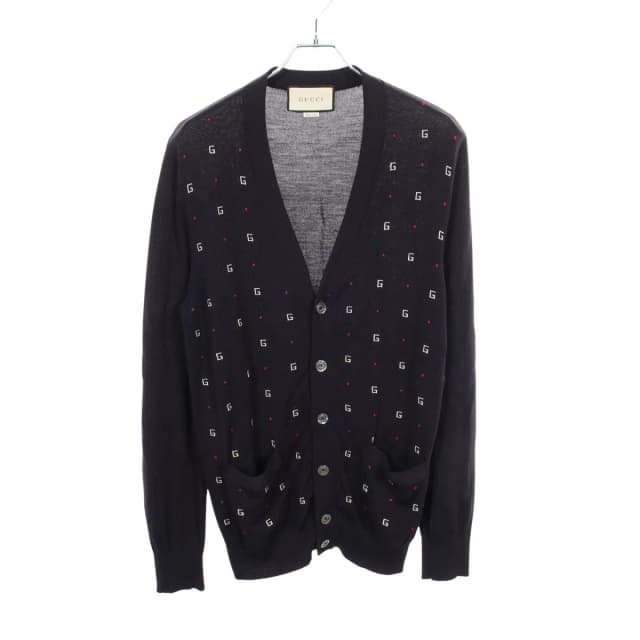 Gucci Cardigan Logo All Over Pattern Wool Navy in Navy Wool from The Reluxe, photo 1 of 1