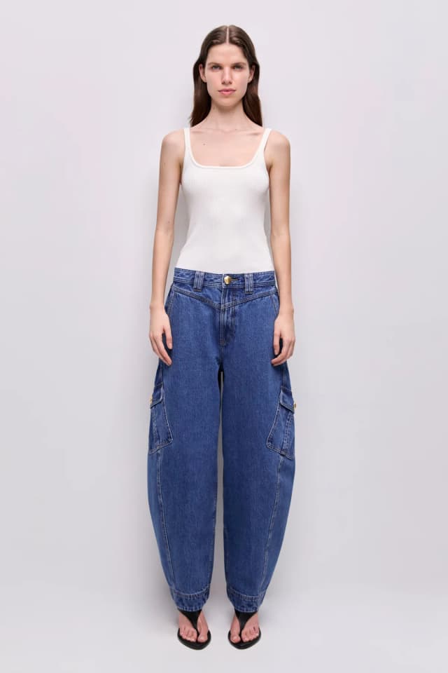AJE Loxley Cargo Barrel Jean in MID WASH BLUE, image 1 of 1 from Aje