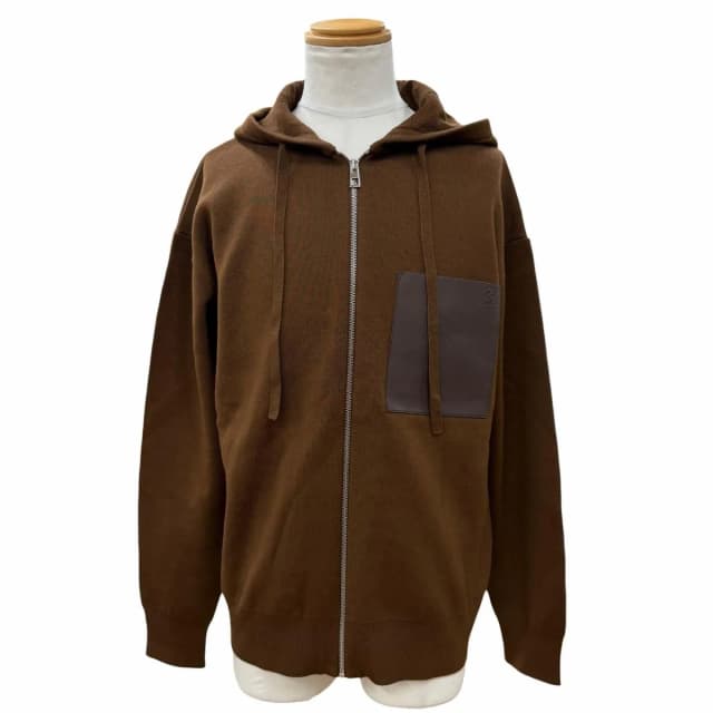 Loewe 98% Wool Anagram Logo Leather Zip Hoodie Brown in Brown Wool from The Reluxe, photo 1 of 1