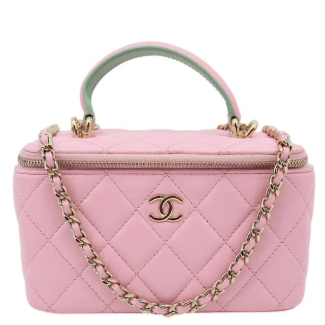 Chanel Vanity Case Small Quilted Leather Top Handle Chain Shoulder Bag Pink in Pink Leather from Dallas Designer Handbags, photo 1 of 1