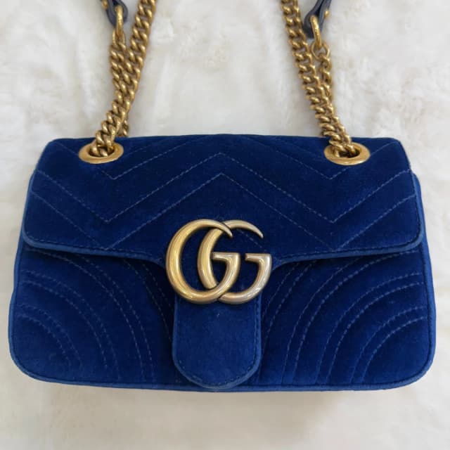 Gucci Blue Marmont Quilted Crossbody/Shoulder Bag in Blue Velvet from SparklesnDreams, photo 1 of 1