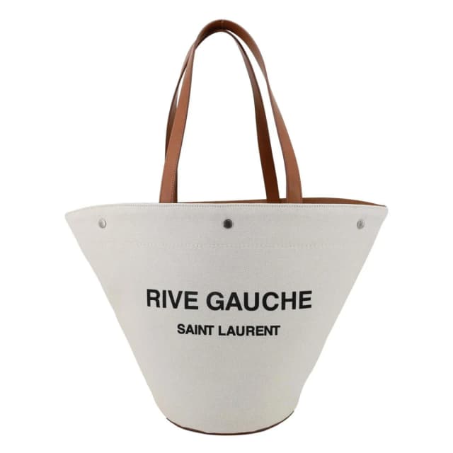 Saint Laurent Rive Gauche Linen Canvas Bucket Shoulder Bag Off White in White Canvas from Dallas Designer Handbags, photo 1 of 1