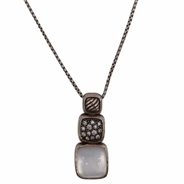 David Yurman Chiclet Small Sterling Silver Triple Drop Pendant White in White from Dallas Designer Handbags, photo 1 of 1