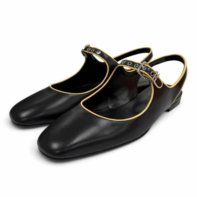 Hermès Cleo H Buckle Square Toe Leather Ballet Shoes Black in Black Leather from The Reluxe, photo 1 of 1