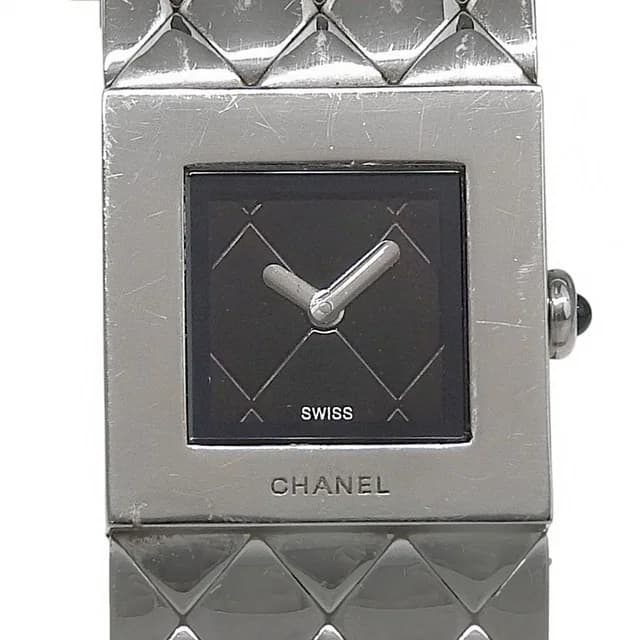 Chanel Quilted Stainless Steel Quartz Analog Watch in Black from The Reluxe, photo 1 of 1